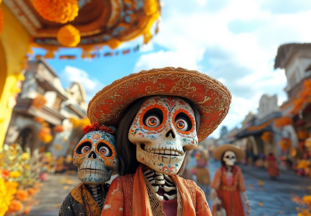 Free photo 3d cartoon style illustration for dia de muertos celebration