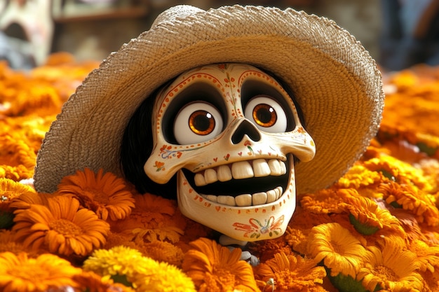 Free Photo 3d cartoon style illustration for dia de muertos celebration