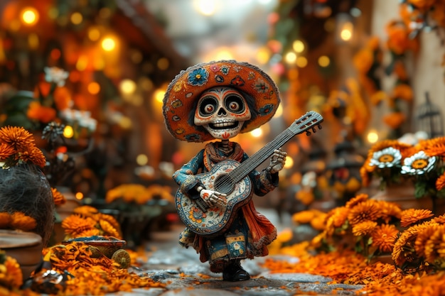 Free Photo 3d cartoon style illustration for dia de muertos celebration