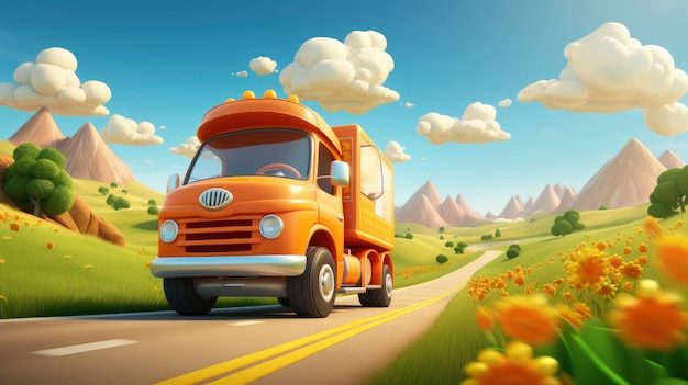 3d cartoon truck illustration