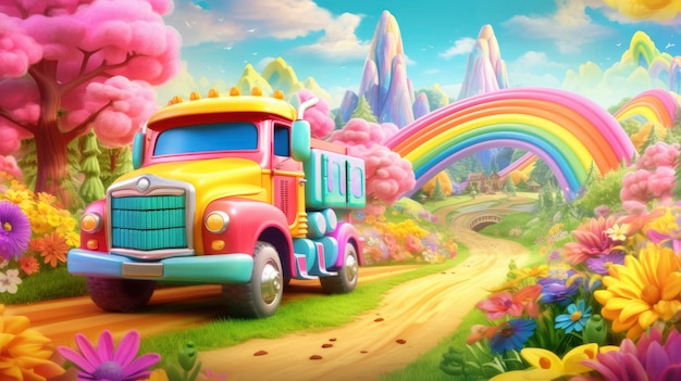 Free photo 3d cartoon truck illustration