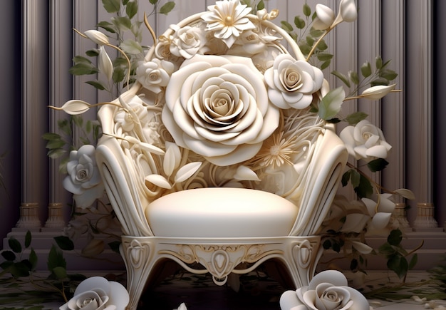 3d chair with floral ornaments