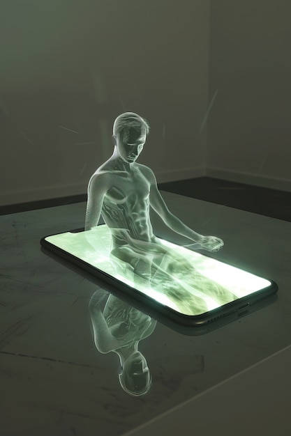 Free photo 3d character emerging from a smartphone