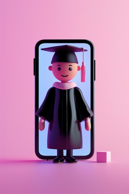 Free photo 3d character emerging from a smartphone