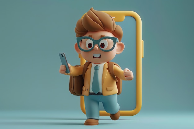 3d character emerging from a smartphone