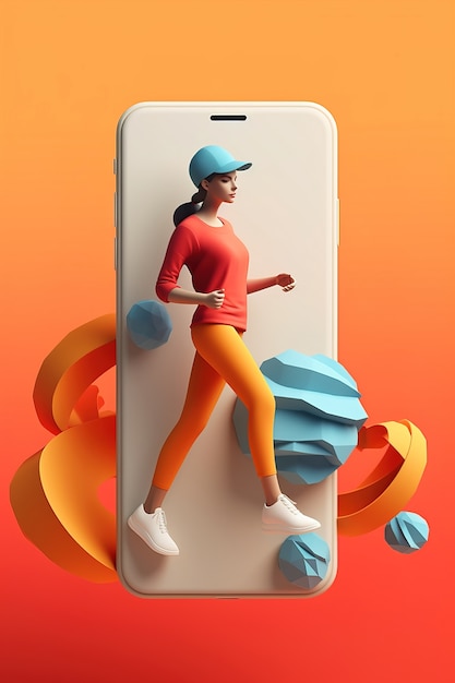 Free photo 3d character emerging from a smartphone