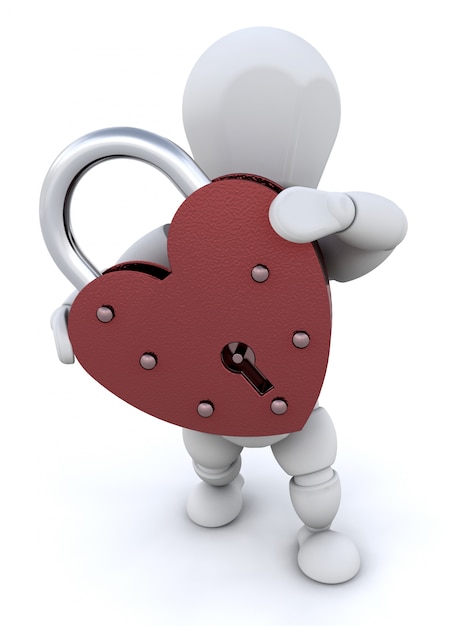 Free Photo 3d character with a padlock heart