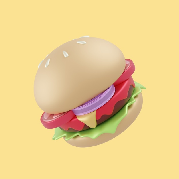 Free Photo 3d cheese burger cartoon icon illustration. 3d food object icon concept isolated premium design. flat cartoon style