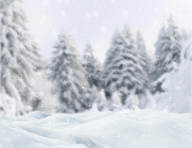 Free photo 3d christmas background with snow against a winter tree landscape