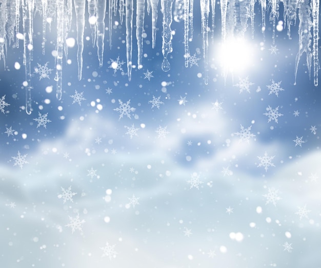 Free photo 3d christmas background with snowflakes and icicles