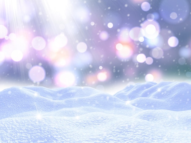 Free Photo 3d christmas snow on a bokeh lights background