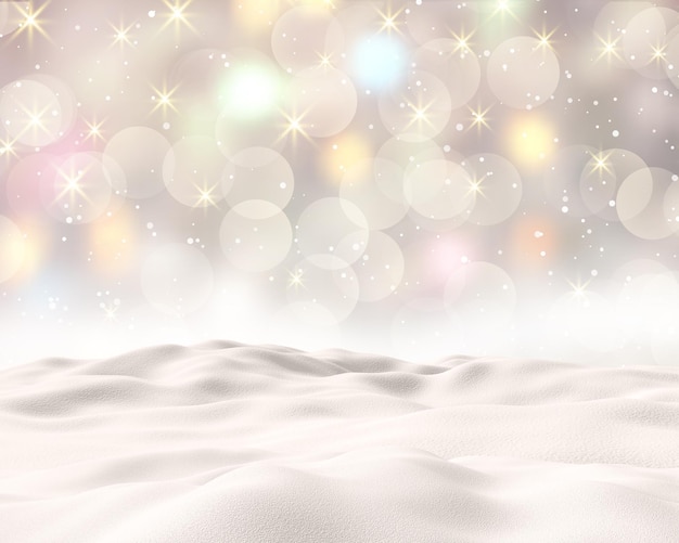 Free photo 3d christmas snow on a starry bokeh lights design