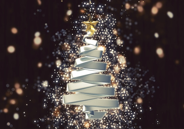 Free photo 3d christmas tree with sparkle bokeh lights effect