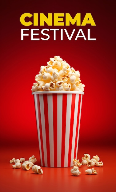 Free photo 3d cinema festival popcorn cup