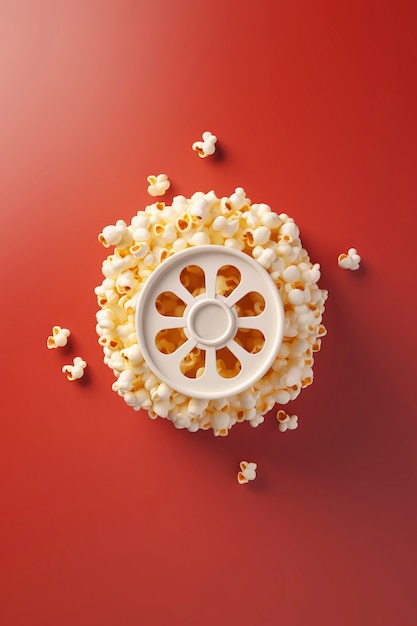 Free Photo 3d cinema film reel with popcorn