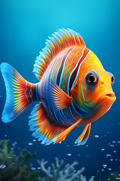 3d colorful fish underwater