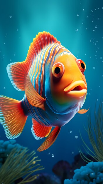 3d colorful fish underwater