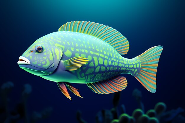 3d colorful fish underwater