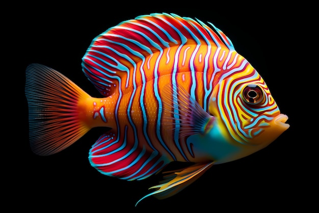 3d colorful fish with dark background