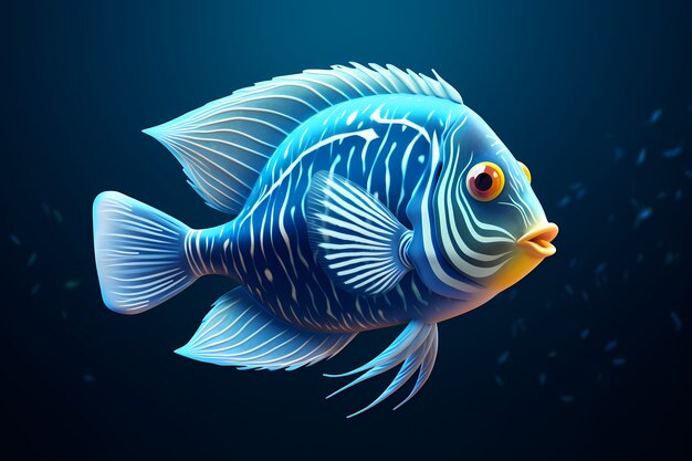 3d colorful fish with dark background