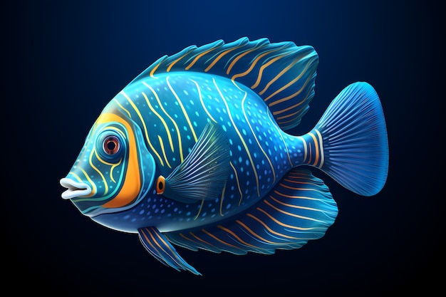 3d colorful fish with dark background