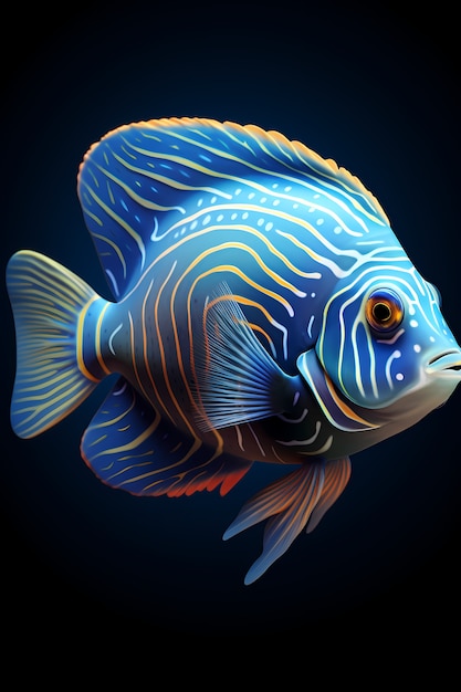 3d colorful fish with dark background