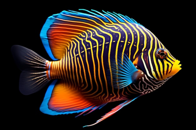 3d colorful fish with dark background