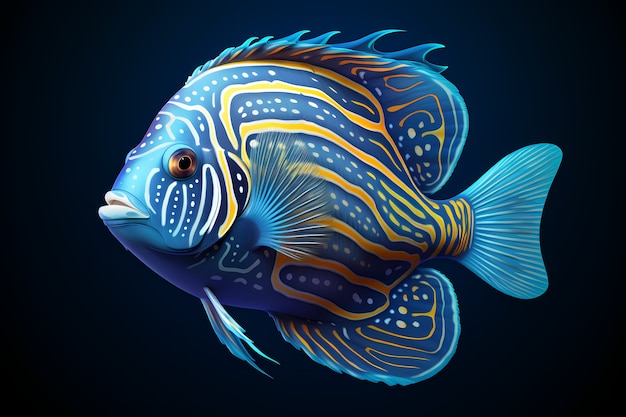 3d colorful fish with dark background