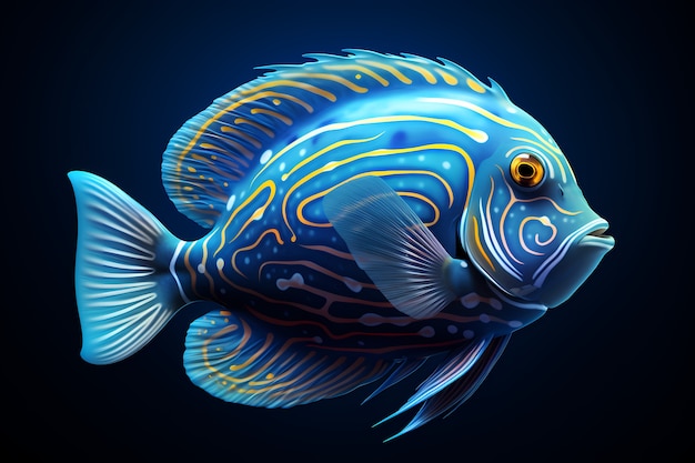 3d colorful fish with dark background