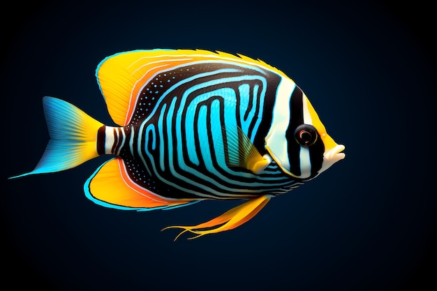 3d colorful fish with dark background