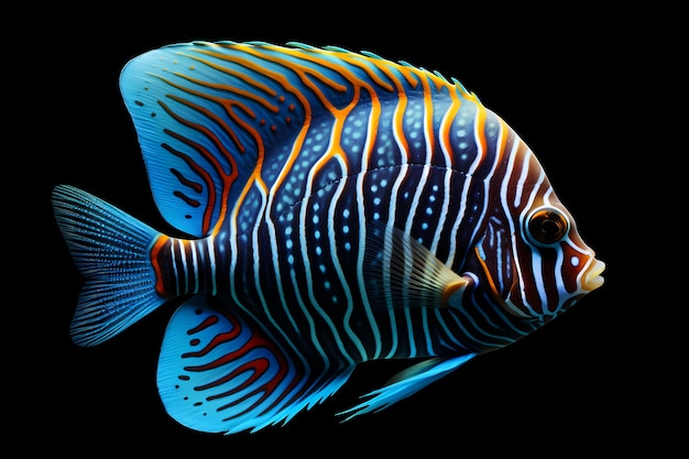 3d colorful fish with dark background