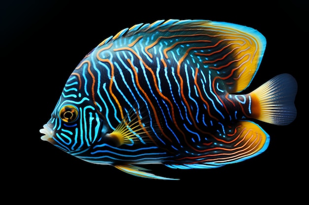 3d colorful fish with dark background