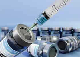 Free photo 3d coronavirus vaccine vials and syringe