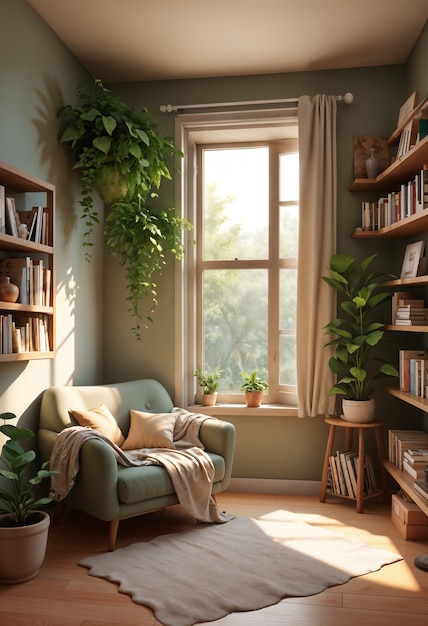 Free Photo 3d cozy reading room