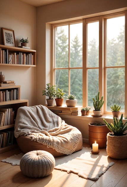 Free photo 3d cozy reading room