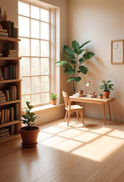 Free Photo 3d cozy reading room