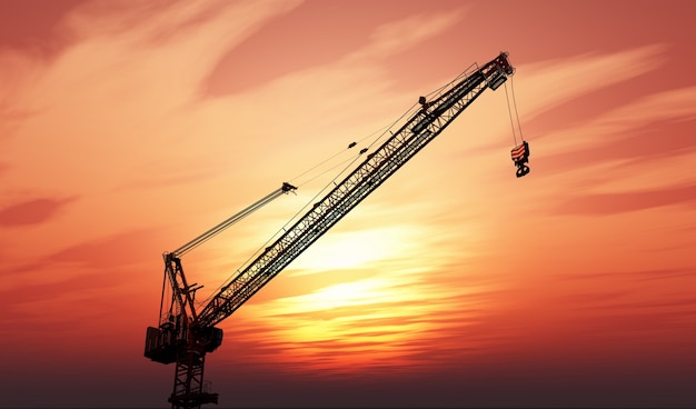 Free photo 3d crane against a sunset sky