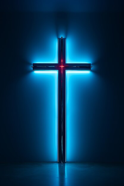 3d cross with bright lights