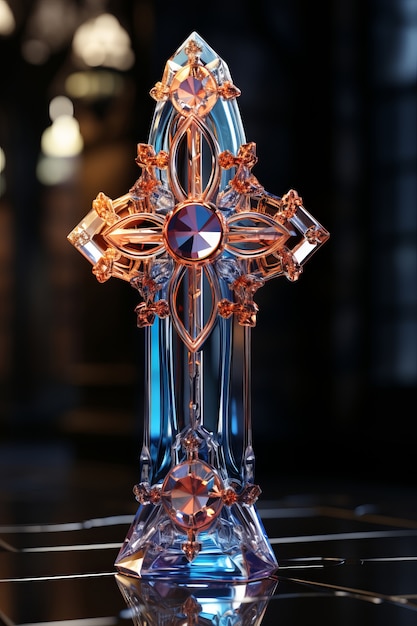 Free Photo 3d cross with bright lights