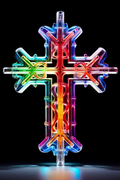 Free Photo 3d cross with bright lights