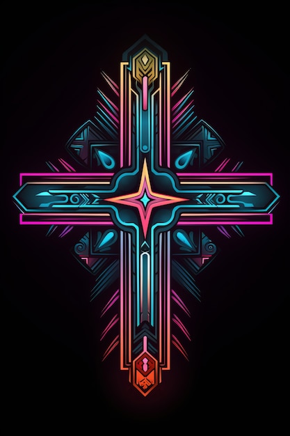 Free Photo 3d cross with bright lights