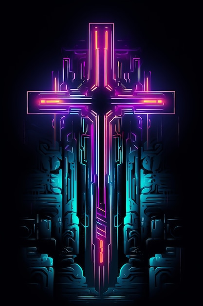 3d cross with bright lights