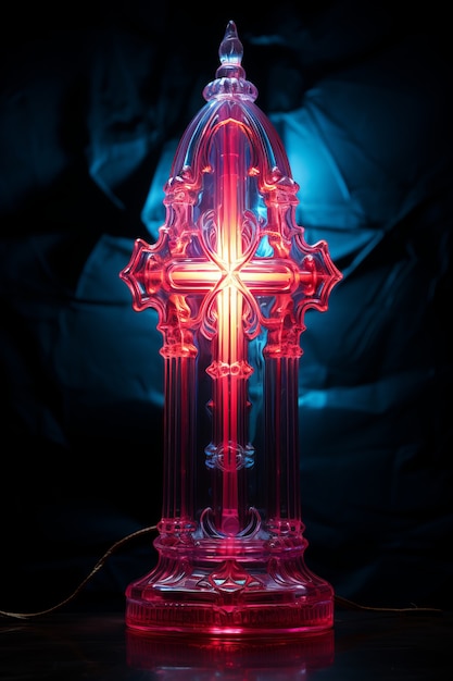 Free Photo 3d cross with bright lights