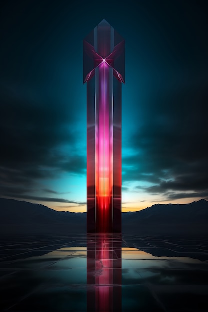 Free photo 3d cross with bright lights