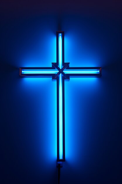 3d cross with neon lights