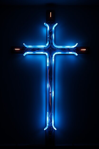 3d cross with neon lights