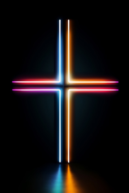 3d cross with neon lights