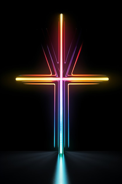 3d cross with neon lights