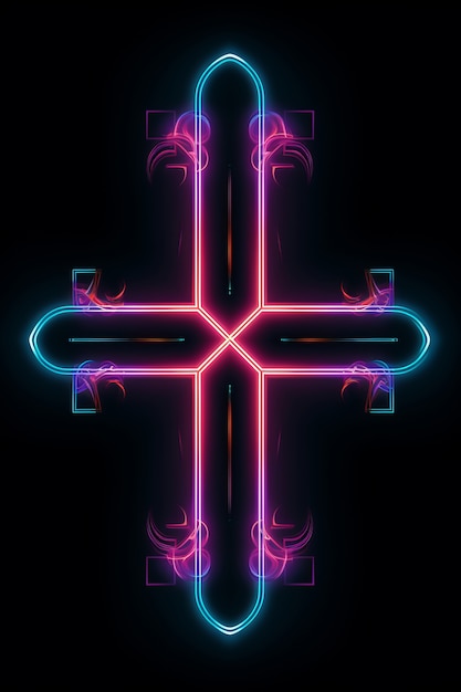 Free photo 3d cross with neon lights