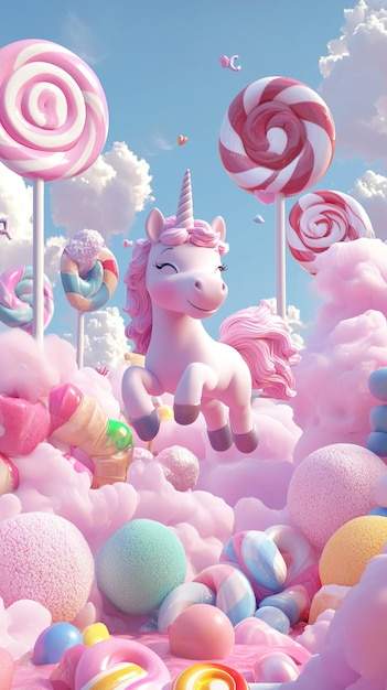 Free Photo 3d cute unicorn illustration